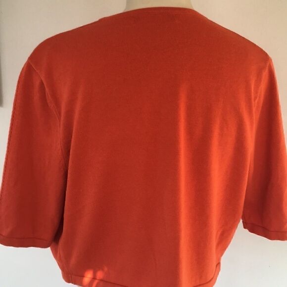 Lands End short sleeve open front sample cropped knit shrug orange Extra Small - Picture 4 of 6